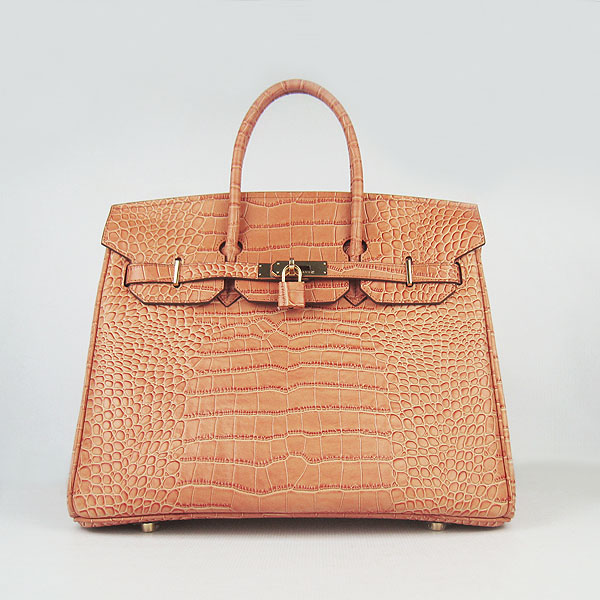 High Quality Fake Hermes Birkin 35CM Crocodile Veins Leather Bag Orange 6089 - Click Image to Close